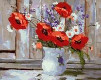 Букет маков и ромашек в кувшине