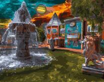 Вечерний фонтан перед зданием