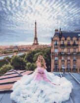 Девушка любуется Парижем с крыши дома