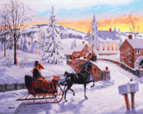 Сани запряженные черным конём