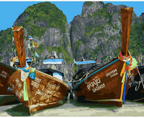 Длиннохвостые лодки на песчаном берегу