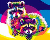 Пара енотов в стиле поп-арт