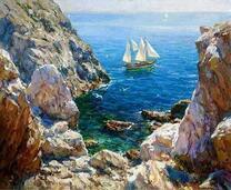 Яхта в морской бухте