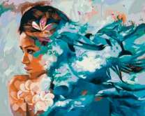 Девушка с цветами на фоне моря и дельфинов