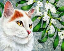 Кошечка и цветы на дереве