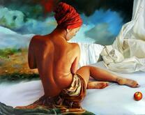 Обнаженная девушка и яблоко