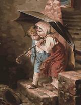 Мальчик и девочка под зонтом. Герман фон Каульбах