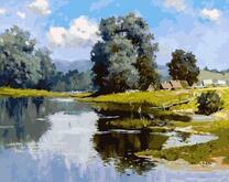 Деревушка у летнего озера