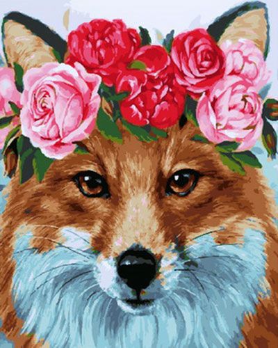 Картина по номерам 40x50 Рыжая лисичка с цветочным венком