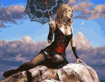 Девушка на камне с ажурным зонтом