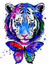 Тигр и бабочка в сине-красных тонах