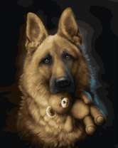 Овчарка и плюшевый мишка