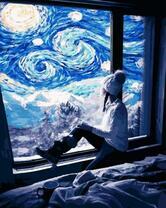 Девушка всматривается в ночное небо