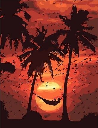 Картина по номерам 40x50 Прекрасный вечер в гамаке под пальмой 