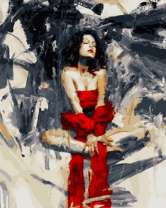 Женщина в красном платье отдыхает