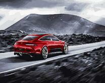 Красный авто на горной дороге