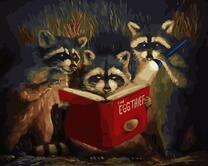 Три енота читают книгу