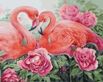 Пара фламинго в розах