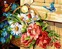 Картина по номерам Номерашка (Paintboy) «Корзинка с полевыми цветами на ручке двери»