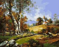 Осень в лесу и церковь на холме