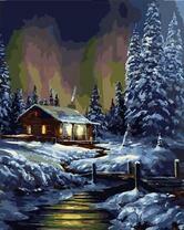 Зима у одинокой избушки в лесу