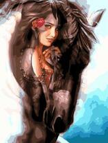 Девушка и черная лошадь