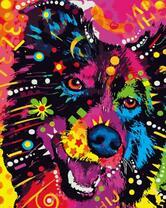 Весёлый пёс в цветах и звёздах