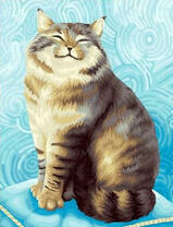 Толстый довольный кот на подушке