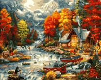 Осенний пейзаж с домиком в горах