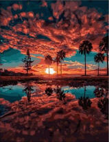 Сногсшибательный закат над озером и пальмами