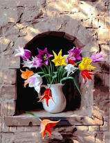 Красивый букет разноцветных тюльпанов