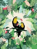 Тропические птицы среди цветов