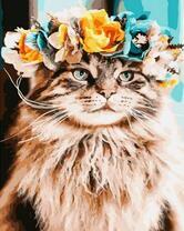 Котик в желто-голубом цветочном веночке
