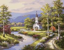 Костел на берегу горной реки