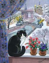 Котик в доме с видом на Санкт-Петербург