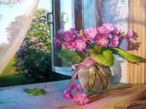 Летнее утро с букетом на окне