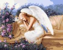 Белый ангел в саду роз