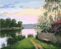 Прекрасный деревенский пейзаж у реки