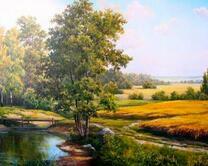 Река и поле спелой пшеницы