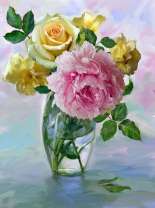 Желтые и розовая роза