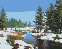 Снег на берегах лесной реки