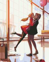 Поцелуй в здании аэропорта