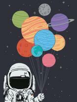 Космонавт держит планеты