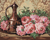 Медный кувшин и букет роз