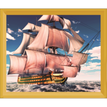 Золотистый корабль с розовыми парусами