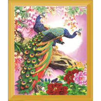 Два павлина среди цветущих роз и орхидей