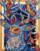 Яркий олень и попугаи