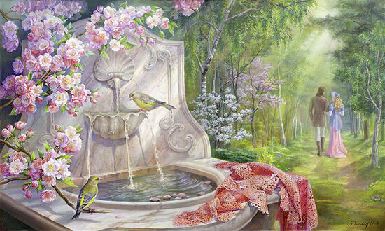 Картина по номерам 40x50 Прогулка влюбленных у фонтана