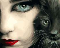 Загадочный взгляд девушки и кошки