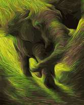 Силуэт слона в зелёных тонах